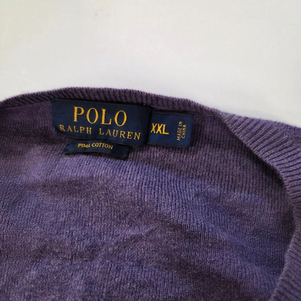 Polo Ralph Lauren Purple Pima Cotton V-Neck Sweater Mens XXL Logo Knit Pullover